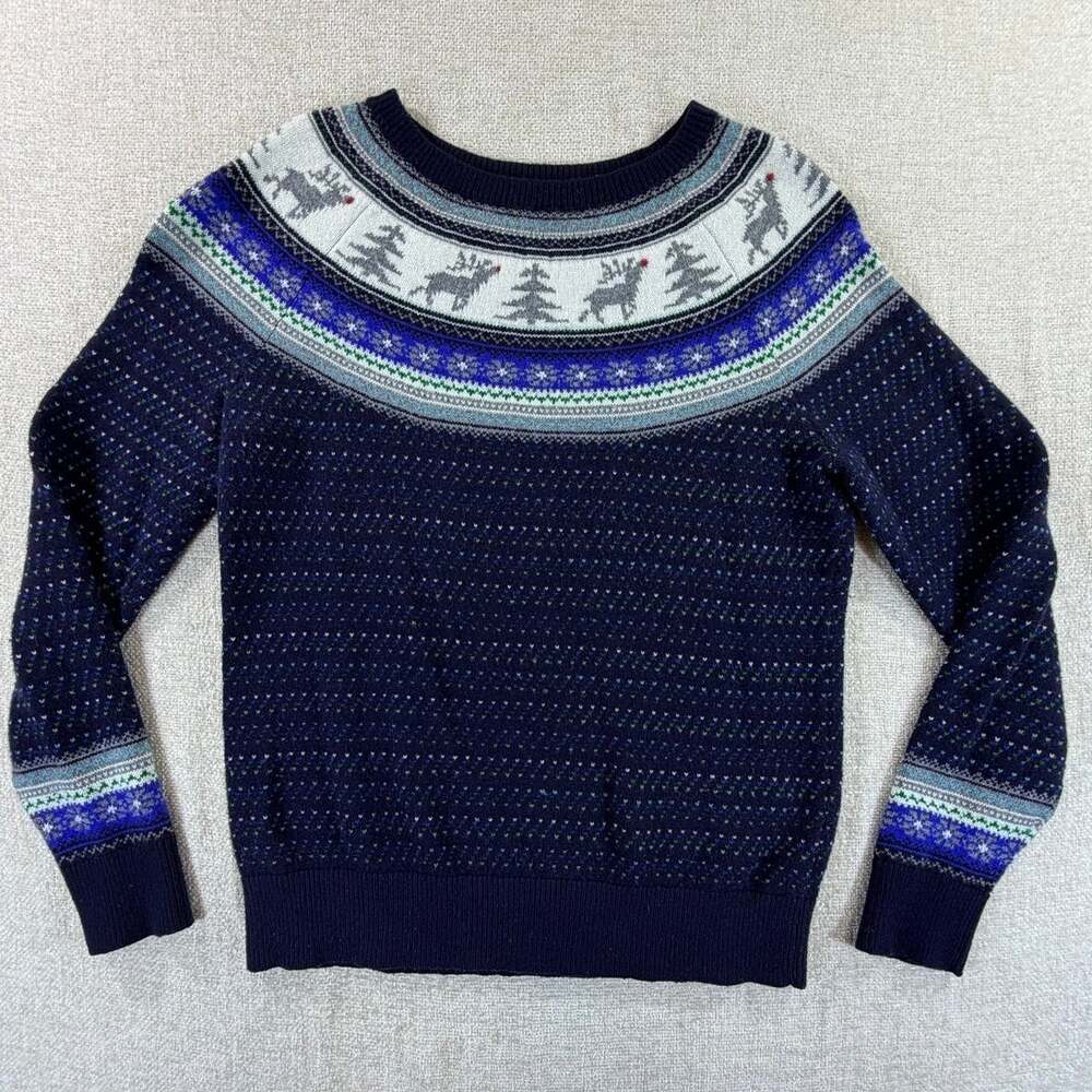 Talbots Women's M Blue Christmas Winter Nordic Print Long Sleeve Sweater Style
